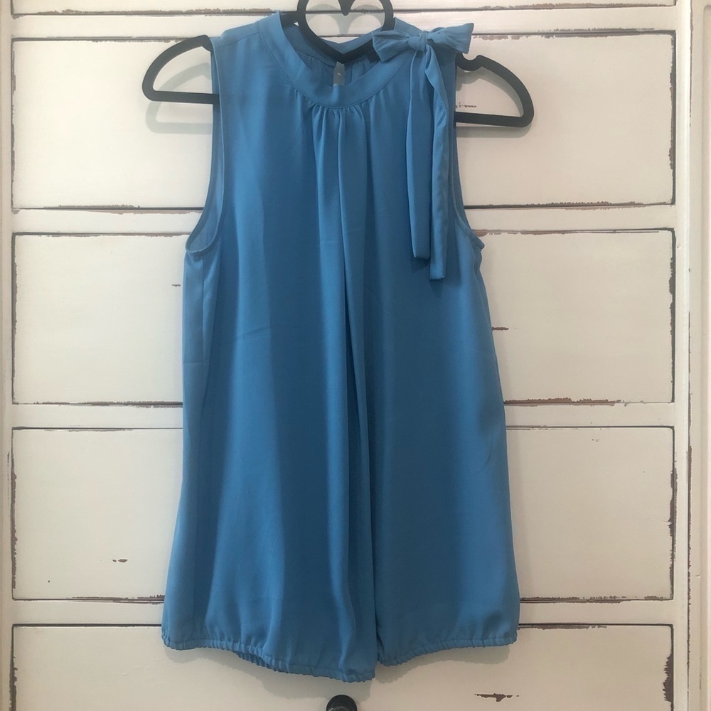 Ann Taylor Factory | Bow-Neck Sleeveless Blouse | S | Dusty Blue - Picture 7 of 16